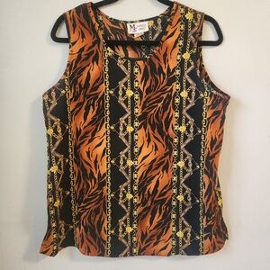 Maggie Sweet Women's Sleeveless Top‎ Tiger Print Chain Pattern Blouse Medium